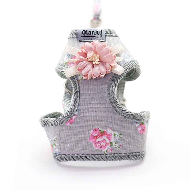 Summer Floral Chest Harness and Leash Set for Small Dogs