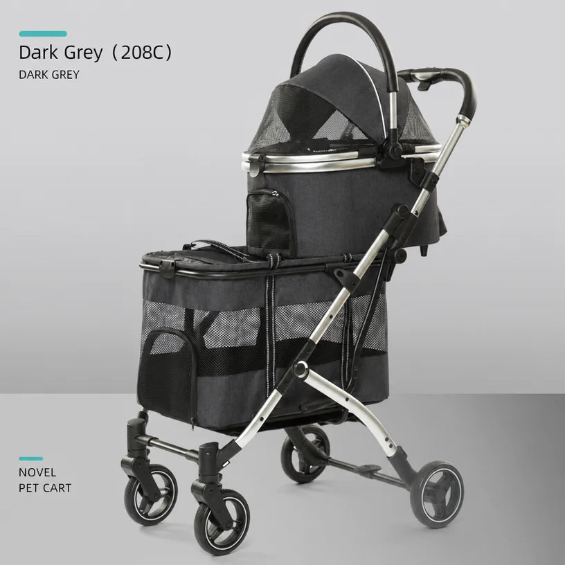 Double Decker Pet Stroller for Cats Dogs 2 Tier Detachable Folding Travel Cart