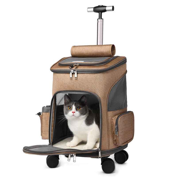Foldable Trolley Pet Backpack with Universal Wheels for Easy Travel