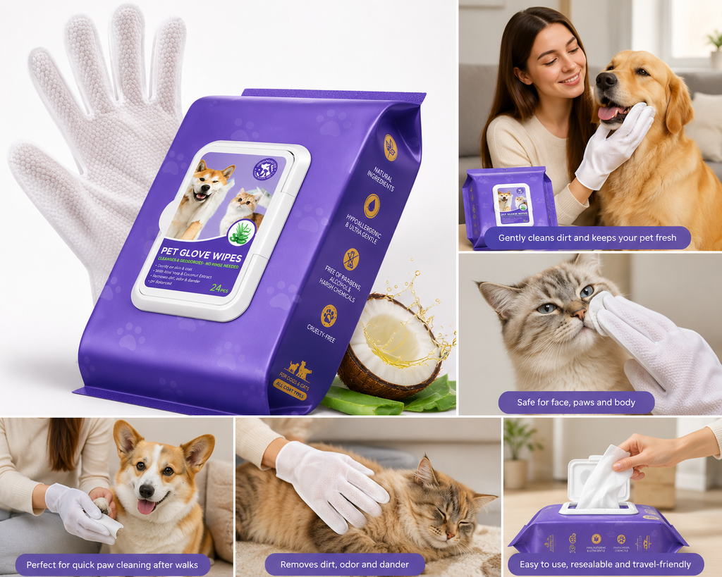 Pet No-Wash Gloves Deodorizing Disposable Pet Wipes