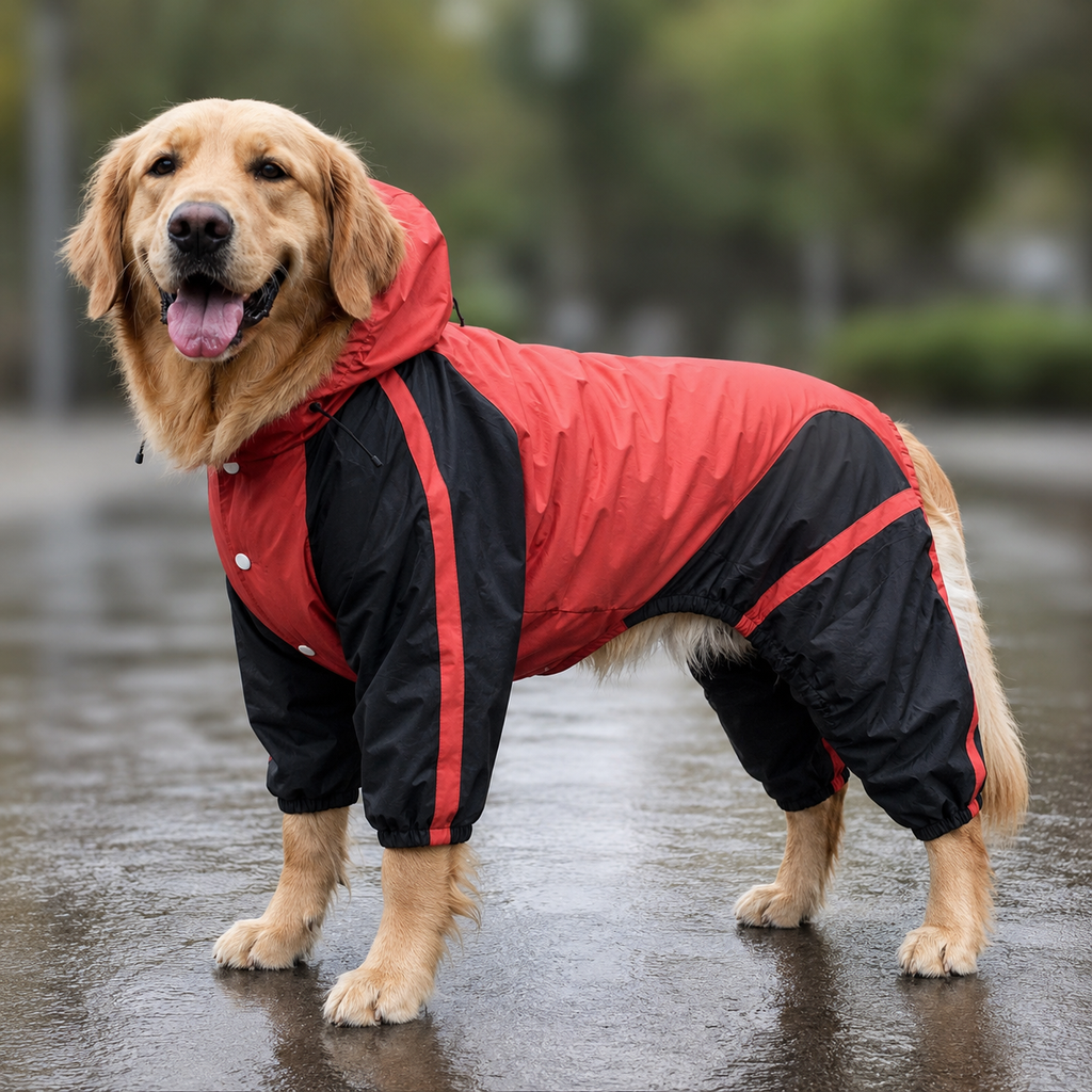 Waterproof Large Dog Raincoat with Hood for Comfortable Outdoor Walks