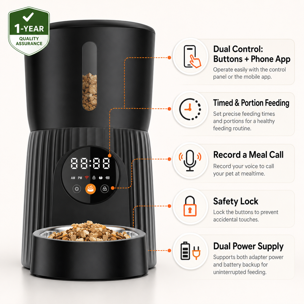 Smart Automatic Pet Feeder with Timed Remote Portion Control
