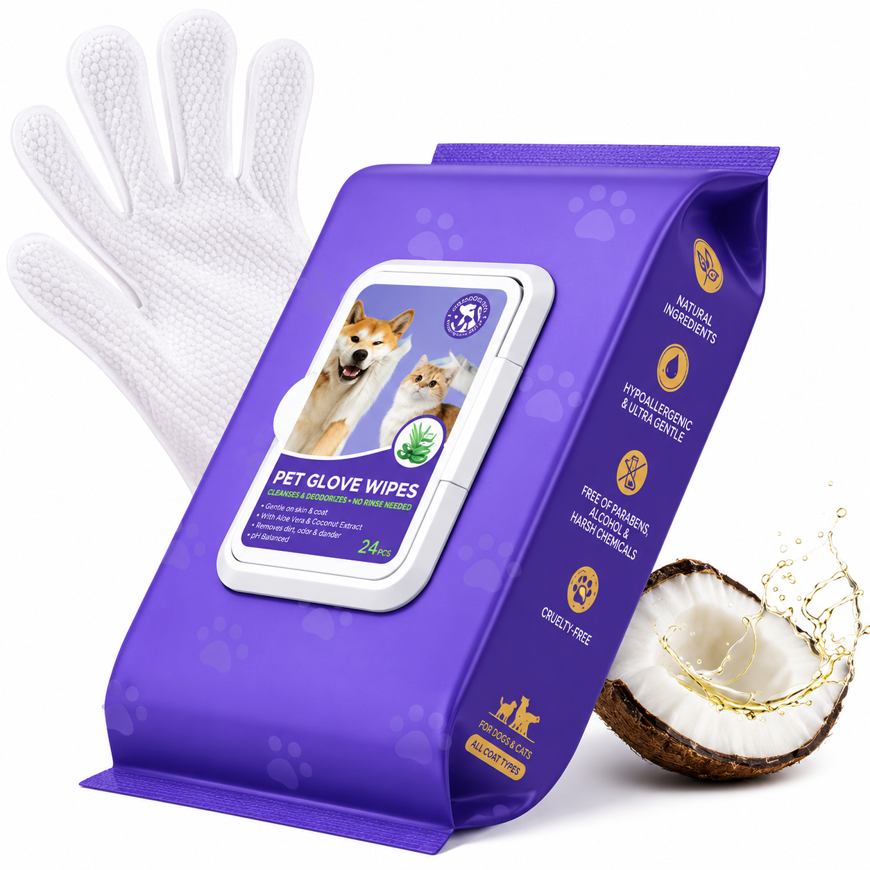 Pet No-Wash Gloves Deodorizing Disposable Pet Wipes