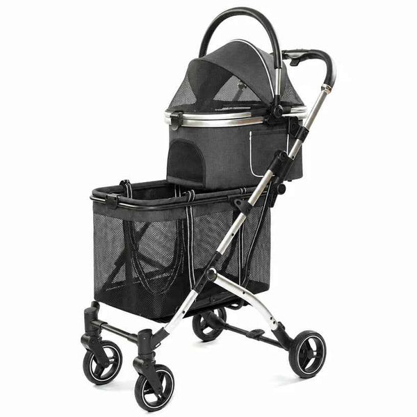 Double Decker Pet Stroller for Cats Dogs 2 Tier Detachable Folding Travel Cart