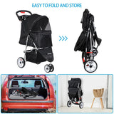 Pet Stroller 4 Wheel Foldable Dog Cat Carrier w/ Storage Basket & Cup Holder