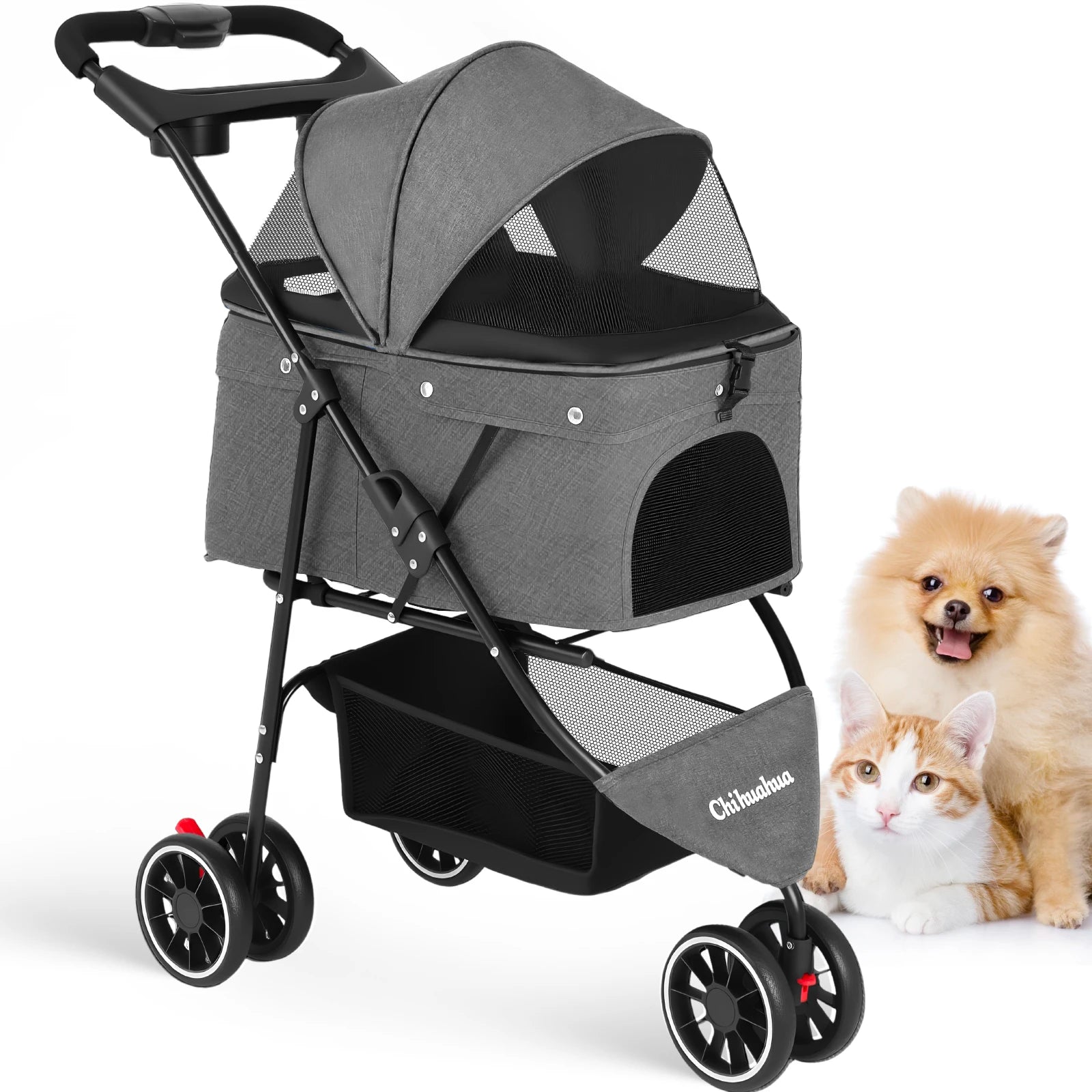 Pet Foldable Stroller For Small Puppy Dogs & Cats