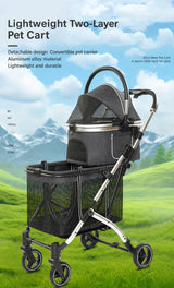 Double Decker Pet Stroller for Cats Dogs 2 Tier Detachable Folding Travel Cart
