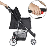 Pet Stroller 4 Wheel Foldable Dog Cat Carrier w/ Storage Basket & Cup Holder