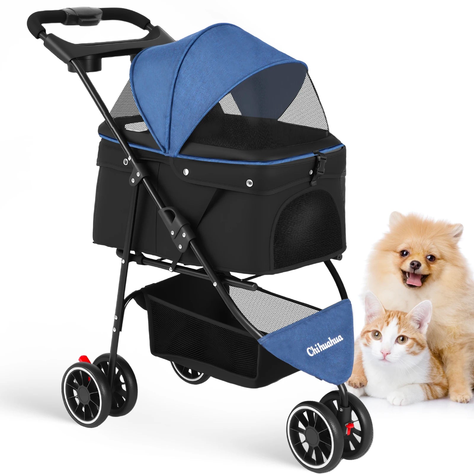 Pet Foldable Stroller For Small Puppy Dogs & Cats