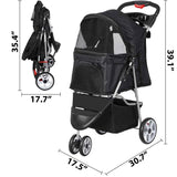 Pet Stroller 4 Wheel Foldable Dog Cat Carrier w/ Storage Basket & Cup Holder