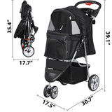 Pet Stroller 4 Wheel Foldable Dog Cat Carrier w/ Storage Basket & Cup Holder