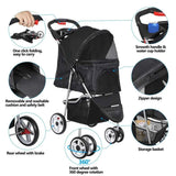 Pet Stroller 4 Wheel Foldable Dog Cat Carrier w/ Storage Basket & Cup Holder