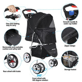 Pet Stroller 4 Wheel Foldable Dog Cat Carrier w/ Storage Basket & Cup Holder