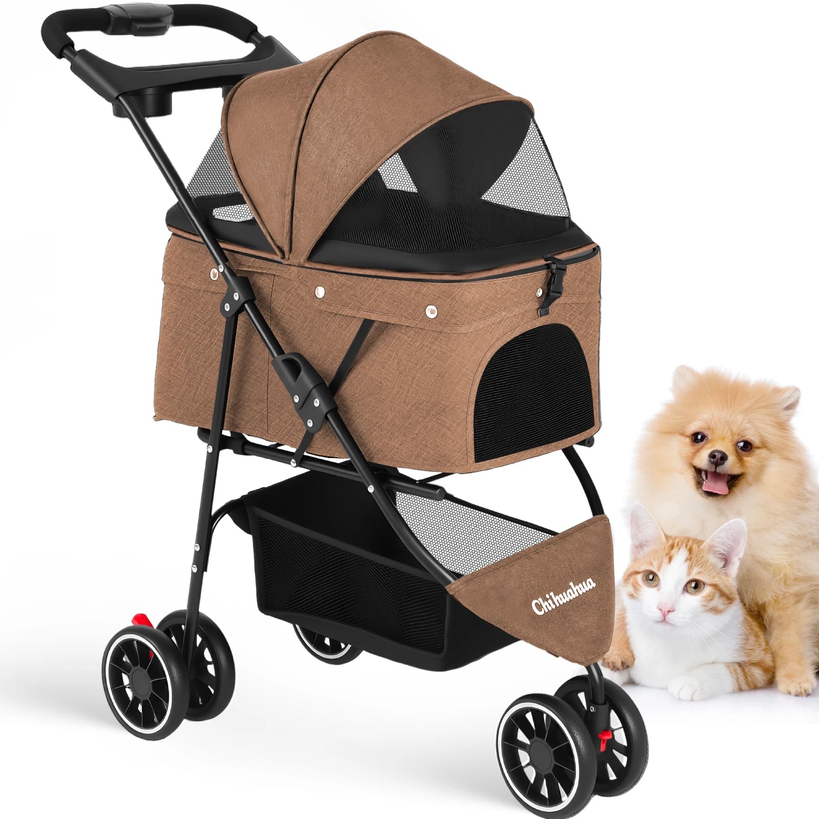 Pet Foldable Stroller For Small Puppy Dogs & Cats