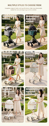 Lightweight Dog Cat Stroller Detachable Basket One Hand Fold Pet Travel Cart