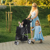 Pet Stroller 4 Wheel Foldable Dog Cat Carrier w/ Storage Basket & Cup Holder