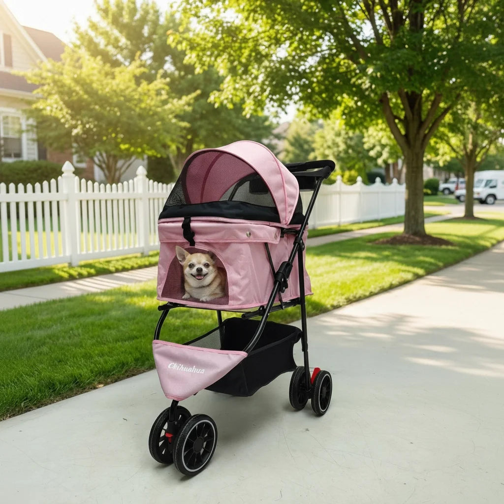 Pet Foldable Stroller For Small Puppy Dogs & Cats