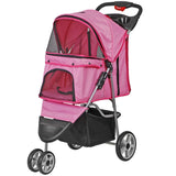 Pet Stroller 4 Wheel Foldable Dog Cat Carrier w/ Storage Basket & Cup Holder