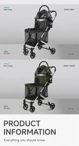 Double Decker Pet Stroller for Cats Dogs 2 Tier Detachable Folding Travel Cart