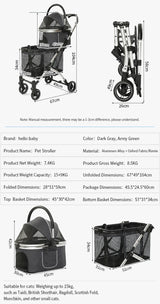 Double Decker Pet Stroller for Cats Dogs 2 Tier Detachable Folding Travel Cart