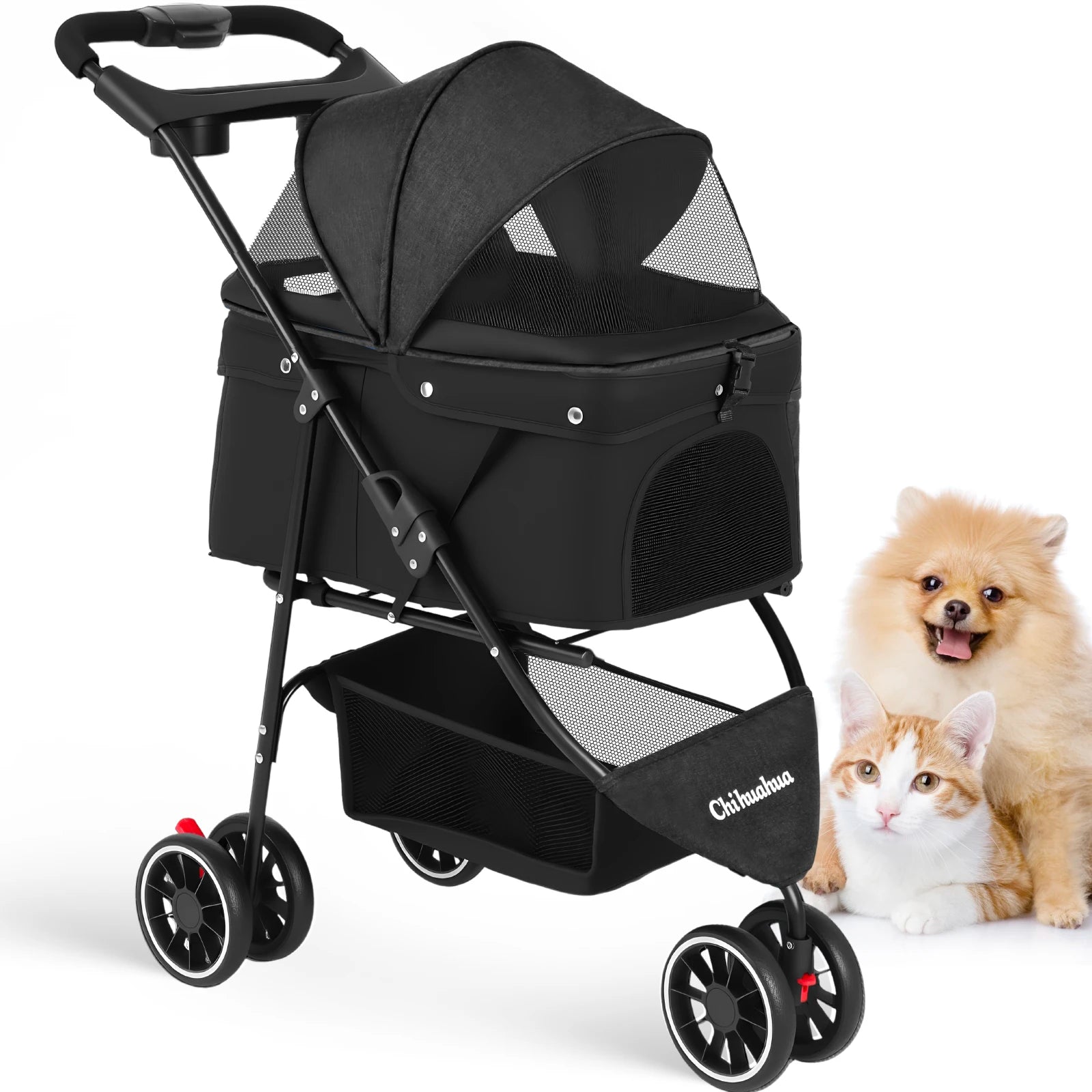 Pet Foldable Stroller For Small Puppy Dogs & Cats