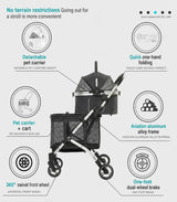 Double Decker Pet Stroller for Cats Dogs 2 Tier Detachable Folding Travel Cart
