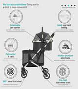 Double Decker Pet Stroller for Cats Dogs 2 Tier Detachable Folding Travel Cart