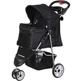 Pet Stroller 4 Wheel Foldable Dog Cat Carrier w/ Storage Basket & Cup Holder