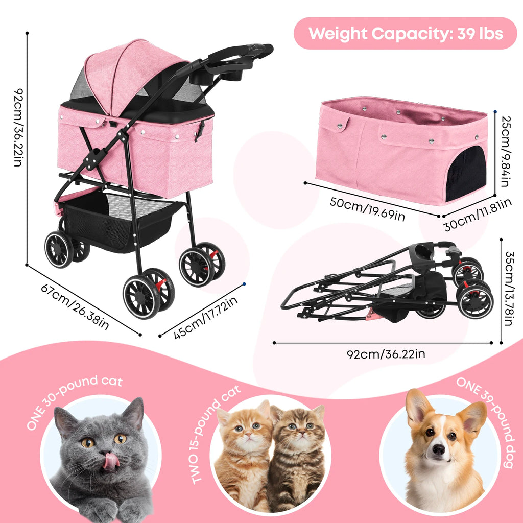 Pet Foldable Stroller For Small Puppy Dogs & Cats