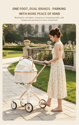 Lightweight Dog Cat Stroller Detachable Basket One Hand Fold Pet Travel Cart