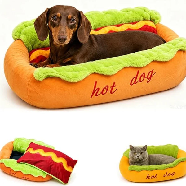 Hot Dog Pet Bed – Soft, Washable Bed for Small Dogs & Cats