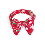 Pure Cotton Pet Collar with Removable Bow Tie Christmas Floral Style