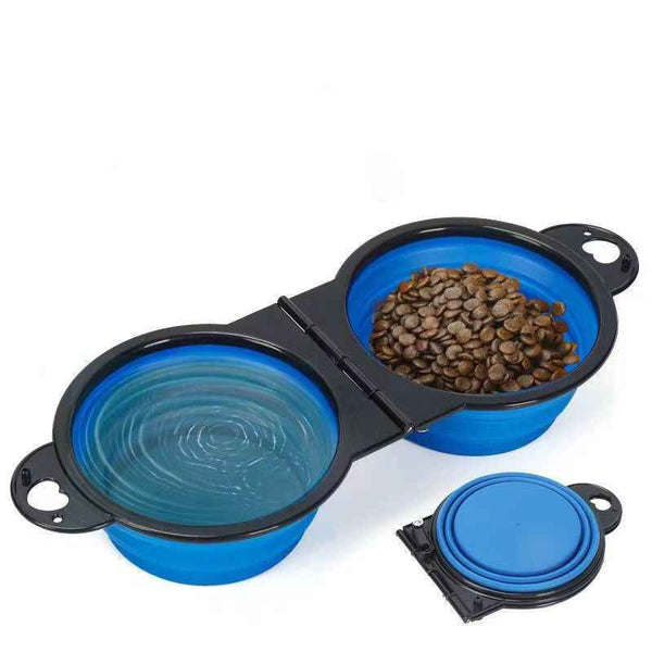 Collapsible Silicone Double Pet Bowl for Travel Feeding Food and Water