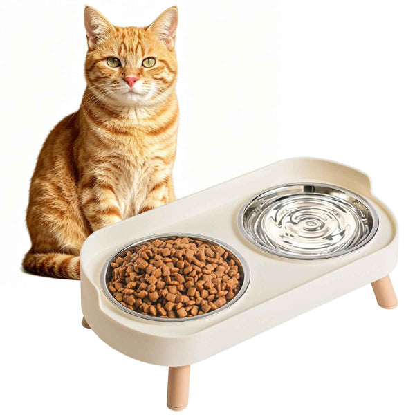 Elevated Cat Bowl Set with Non-Slip Stainless Steel Bowls